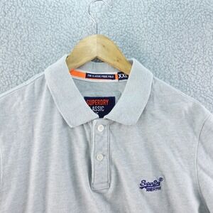 Superdry Classic Pique Polo Shirt Mens XXL Short Sleeve‎ Gray Casual Embrodiered